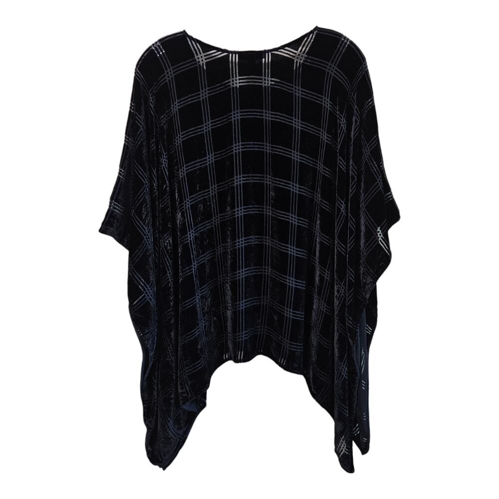 EILEEN FISHER Women One Size Poncho Velvet Burnout Black Plaid Lagenlook Topper - Picture 6 of 6